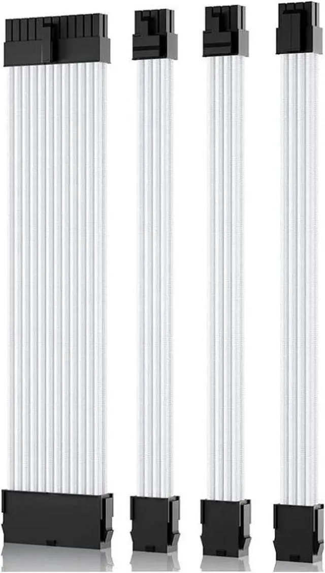 Main image of Mod Sleeved Cable, White Power Supply Cable Extension Kit, 30CM long with cable comb ,1x24PIN ATX, 1x4+4 PIN EPS,2x Dual 6+2 PIN PCIE