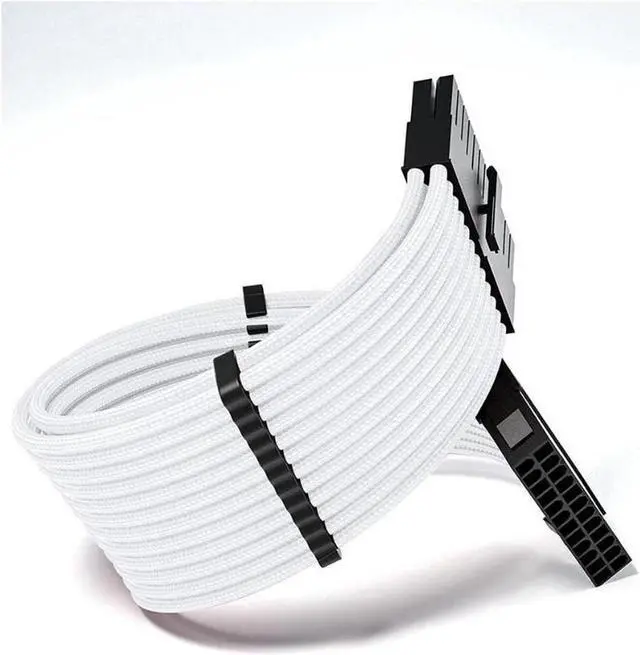 Alt view image 3 of 7 - Mod Sleeved Cable, White Power Supply Cable Extension Kit, 24PIN ATX, 4+4 PIN EPS, Dual 6+2 PIN PCIE, 6 PIN PCI-E