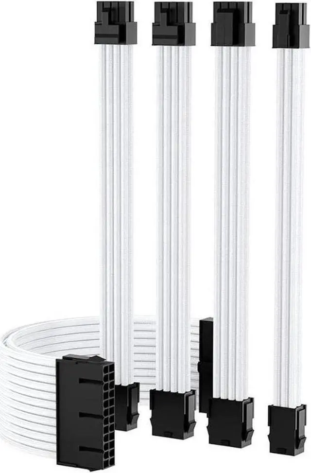 Main image of Mod Sleeved Cable, White Power Supply Cable Extension Kit, 24PIN ATX, 4+4 PIN EPS, Dual 6+2 PIN PCIE, 6 PIN PCI-E