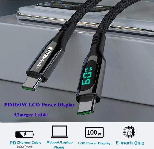 Main image of CHIPOFY USB C Cable LED Power Display E-Marker PD 100W 5A Fast Charging 6.6ft 480Mbps Data Transmission Type C Cable for MacBook Pro Samsung Galaxy iPad and More (6.6)