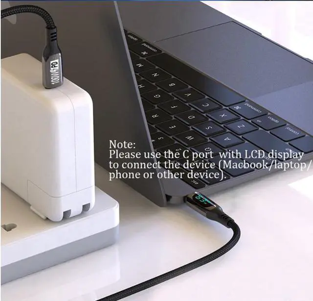 Alt view image 2 of 7 - CHIPOFY USB C Cable LED Power Display E-Marker PD 100W 5A Fast Charging 6.6ft 480Mbps Data Transmission Type C Cable for MacBook Pro Samsung Galaxy iPad and More (6.6)