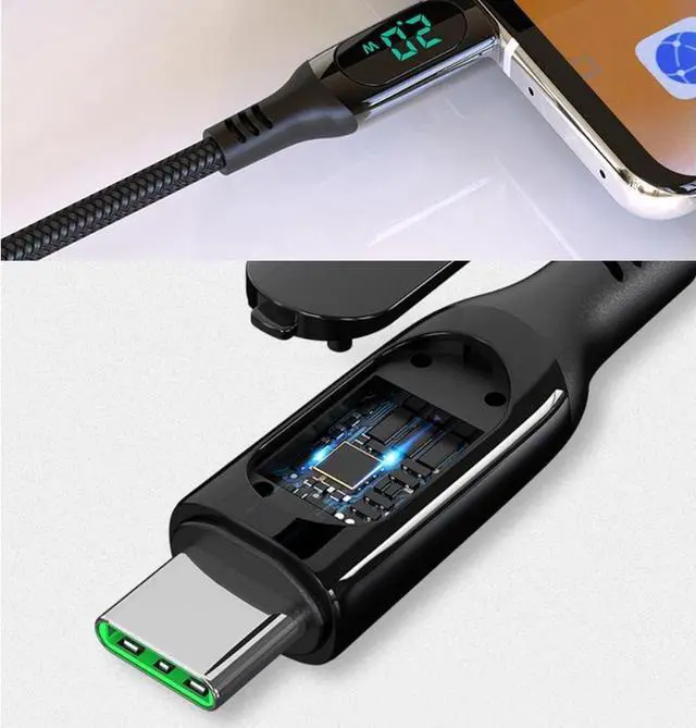 Alt view image 7 of 7 - CHIPOFY USB C Cable LED Power Display E-Marker PD 100W 5A Fast Charging 6.6ft 480Mbps Data Transmission Type C Cable for MacBook Pro Samsung Galaxy iPad and More (6.6)