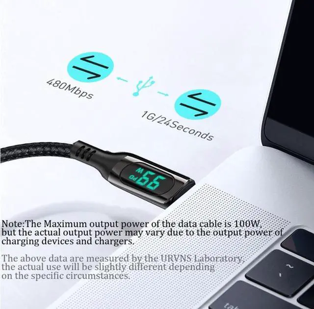 Alt view image 3 of 7 - CHIPOFY USB C Cable LED Power Display E-Marker PD 100W 5A Fast Charging 6.6ft 480Mbps Data Transmission Type C Cable for MacBook Pro Samsung Galaxy iPad and More (6.6)