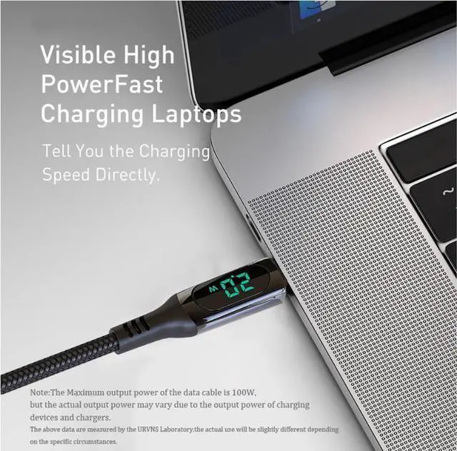 Alt view image 4 of 7 - CHIPOFY USB C Cable LED Power Display E-Marker PD 100W 5A Fast Charging 6.6ft 480Mbps Data Transmission Type C Cable for MacBook Pro Samsung Galaxy iPad and More (6.6)