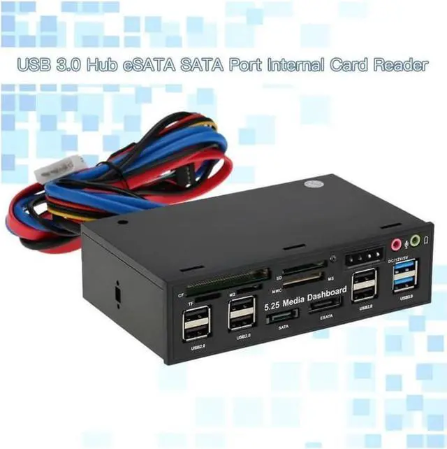 Alt view image 2 of 6 - Multi-Function USB 3.0 Hub eSATA SATA Port Internal Card Reader PC Dashboard Media Front Panel Audio for SD MS CF TF M2 MMC Memory Cards Fits 5.25" Bay