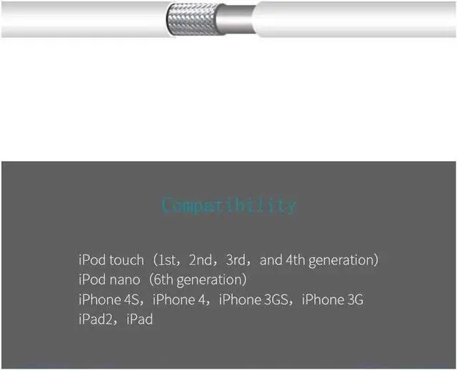 Alt view image 5 of 5 - 2pcs 3.3 Feet 30 Pin USB Sync Charging Cable Cord Replacement for Old Apple iPhone 4/4S 3G/3GS iPad 1/2/3 iPod Nano/iPod Touch