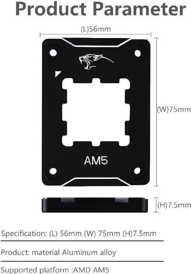 Alt view image 6 of 6 - CPU Contact Frame Anti-Bending Buckle for AMD AM5 Aluminum Corrector Bracket Holder,AM5 Full-fit Fixed Non-Marking Mounter Fixing Frame, CPU Cooler Standard for X670 B650,Black