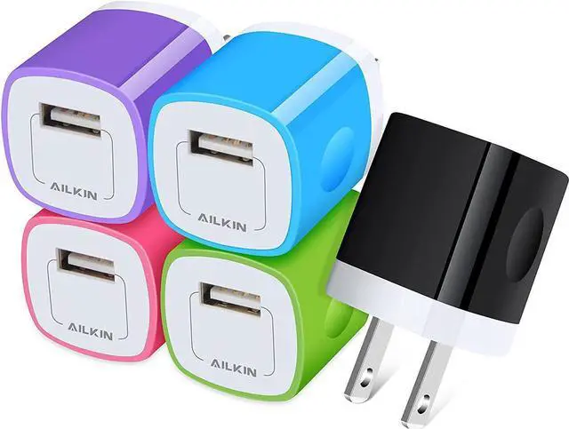 Main image of USB Wall Charger Plug, Fast Charging Block, AILKIN 5Pack 1A 1-Port Power Adapter Charging Cube Bricks Box for iPhone 15 14 13 12 Mini Pro Max/11/XR/XS/8, iPad Pro/Air, Cell Phone USB A Plug Cargador