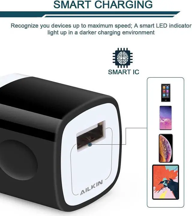 Alt view image 4 of 7 - USB Wall Charger Plug, Fast Charging Block, AILKIN 5Pack 1A 1-Port Power Adapter Charging Cube Bricks Box for iPhone 15 14 13 12 Mini Pro Max/11/XR/XS/8, iPad Pro/Air, Cell Phone USB A Plug Cargador