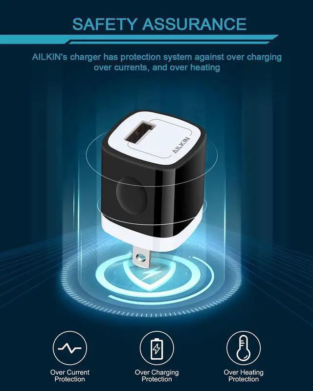 Alt view image 3 of 7 - USB Wall Charger Plug, Fast Charging Block, AILKIN 5Pack 1A 1-Port Power Adapter Charging Cube Bricks Box for iPhone 15 14 13 12 Mini Pro Max/11/XR/XS/8, iPad Pro/Air, Cell Phone USB A Plug Cargador
