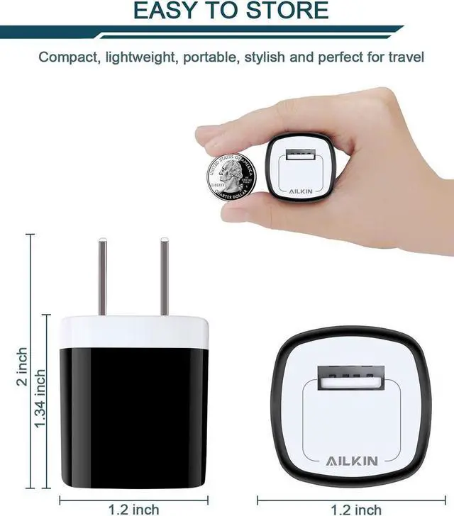 Alt view image 6 of 7 - USB Wall Charger Plug, Fast Charging Block, AILKIN 5Pack 1A 1-Port Power Adapter Charging Cube Bricks Box for iPhone 15 14 13 12 Mini Pro Max/11/XR/XS/8, iPad Pro/Air, Cell Phone USB A Plug Cargador