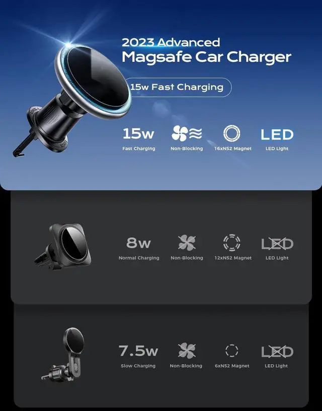 Alt view image 7 of 7 - Magsafe Car Mount Charger, 15W Fast Charging LED Magnetic Wireless Car Charger, Air Vent Phone Holders for Your Car Magsafe Car Phone Holder for iPhone 15/14/13/12 Fast Charging Magsafe Case