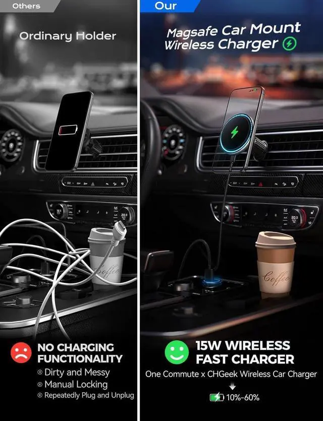Alt view image 5 of 7 - Magsafe Car Mount Charger, 15W Fast Charging LED Magnetic Wireless Car Charger, Air Vent Phone Holders for Your Car Magsafe Car Phone Holder for iPhone 15/14/13/12 Fast Charging Magsafe Case