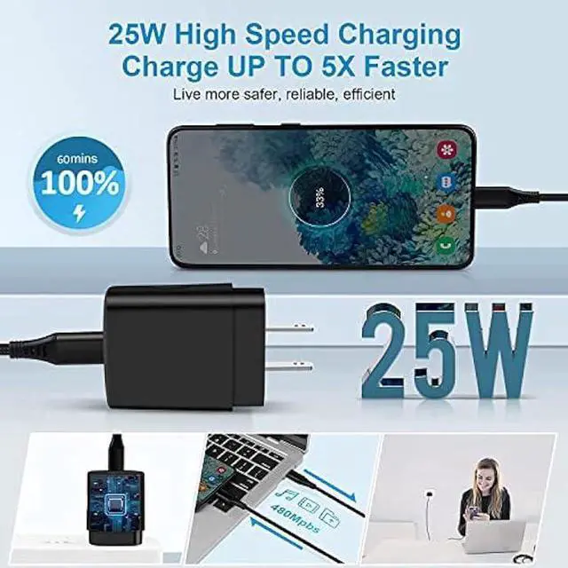 Alt view image 3 of 7 - 25W Super Fast Samsung A54 Type C Charger USB C Charging Block for Samsung Galaxy A53 A14 A13 5G S23 Ultra S22 S21 FE S20 A03S Z Flip 5 Fold 5,Wall Charger Plug Box+6FT C Andriod Phone Charger Cable
