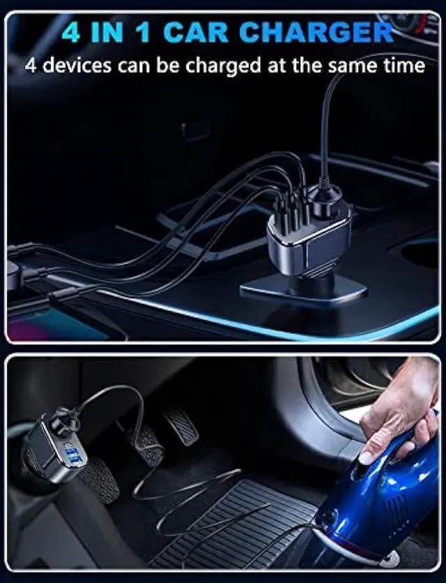 Alt view image 3 of 6 - 4 in 1 USB C Car Charger Adapter, 210W Multi USB Cigarette Lighter Adapter, Socket Splitter with 3 USB Ports, 12V/24V Outlet Dual USB Type C PD Fast Car Charger for iPhone 15/14,iPad,Samsung,GPS