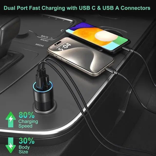 Alt view image 4 of 7 - USB C Car Charger 2 Pack, Bangfun 36W Cigarette Lighter Adapter USB Car Charger Fast Charging Dual Port [PD+QC 3.0] 12V Car Phone Chargers for iPhone 15 14 13 12 11 Pro Max, Samsung S23 S22 A53 A14
