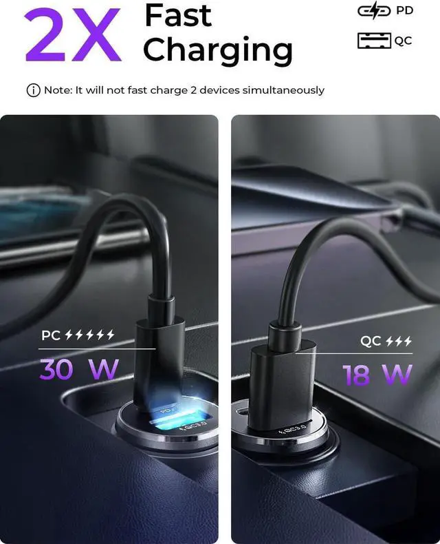 Alt view image 6 of 6 - 48W USB C Car Charger Adapter [2 Pack] [Mini & Metal] Cigarette Lighter USB Charger Fast Charging [PD QC 3.0] USBC Car Phone Charger for iPhone 15 Pro Max Plus 14 Galaxy S24 iPad Pro