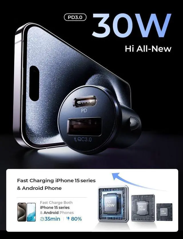 Alt view image 4 of 6 - 48W USB C Car Charger Adapter [2 Pack] [Mini & Metal] Cigarette Lighter USB Charger Fast Charging [PD QC 3.0] USBC Car Phone Charger for iPhone 15 Pro Max Plus 14 Galaxy S24 iPad Pro