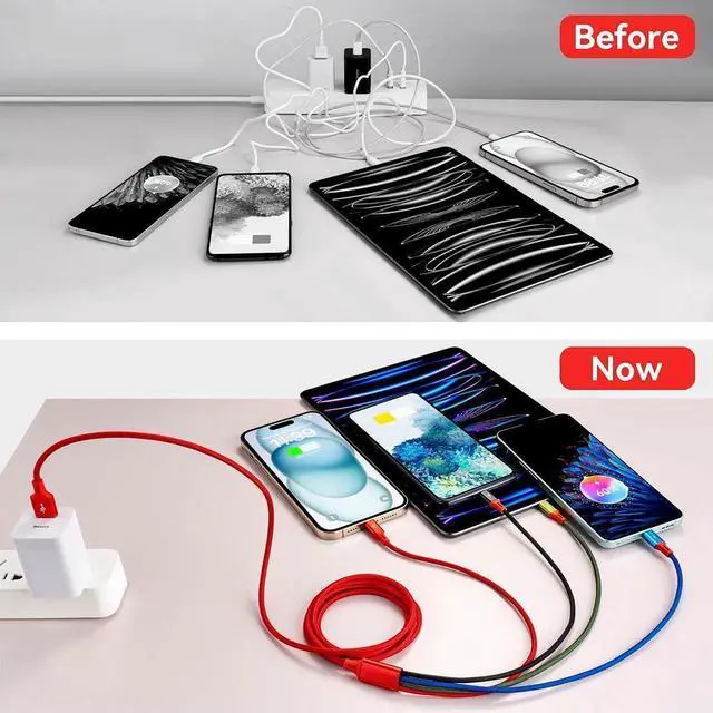 Alt view image 6 of 7 - Multi Charging Cable 3.5A [2Pack 6Ft] 4 in 1 Fast Charger Cable Multi Charging Cord USB Cable Adapter with 2 * IP/Type C/Micro USB Port for Cell Phones/IP/Samsung Galaxy/Ps/LG/Huawei/Tablets and More