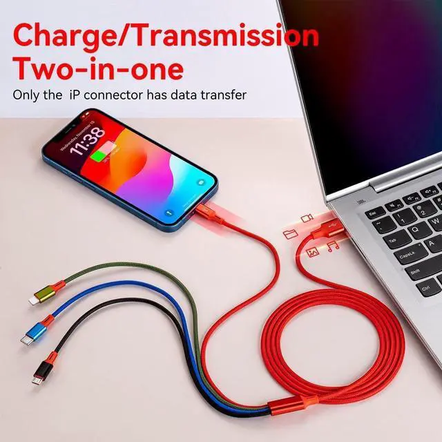 Alt view image 3 of 7 - Multi Charging Cable 3.5A [2Pack 6Ft] 4 in 1 Fast Charger Cable Multi Charging Cord USB Cable Adapter with 2 * IP/Type C/Micro USB Port for Cell Phones/IP/Samsung Galaxy/Ps/LG/Huawei/Tablets and More