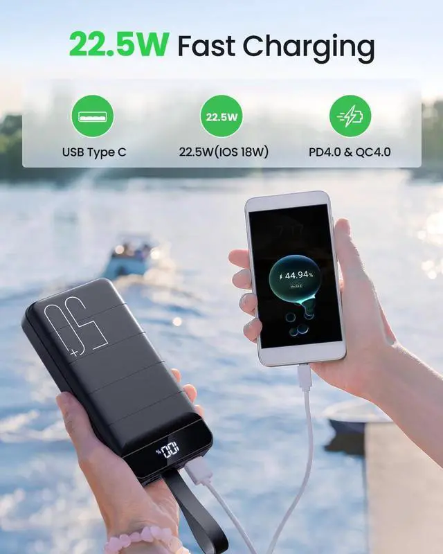 Alt view image 3 of 7 - Power Bank Fast Charging 50000mAh - 22.5W Portable Charger USB C Quick Charge with 4 Outputs & 3 Inputs LED Display Huge Capacity External Battery Pack for iPhone, Samsung, iPad etc