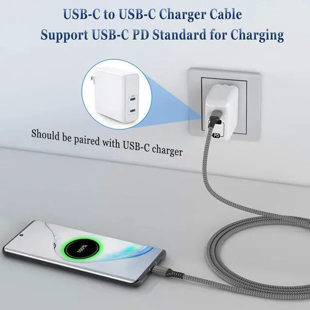 Alt view image 6 of 7 - Basesailor USB C to USB C 100W Charger Cable 10FT with Adapter,Type C Power Fast Car Charging Cord for iPhone 15 Pro Plus Max,,iPad Air 5 4 5th Mini 6,Samsung Galaxy S24 Ultra 24 S23 S22 FE,16