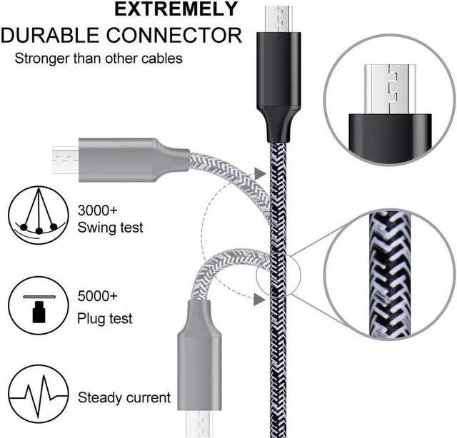 Alt view image 3 of 5 - Android Charger, Android Phone Charger Micro USB Charger Cord Fast Charging Cable 6 ft Long with Wall Charger Block Plug for Samsung Galaxy S6 S7 J3 J7 Note 5,LG Stylo 2 3 Plus,Tablet,Kindle Fire