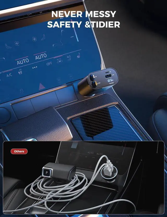 Alt view image 2 of 7 - Upgraded SUPERONE Retractable Car Charger 4 in 1, Fast Car Phone Charger with Cord 2.6ft, USB C and Lightning Car Charger Adapter, Compatible with iPhone 15/15 Pro Max/14/13/12/11, Galaxy, Pixel