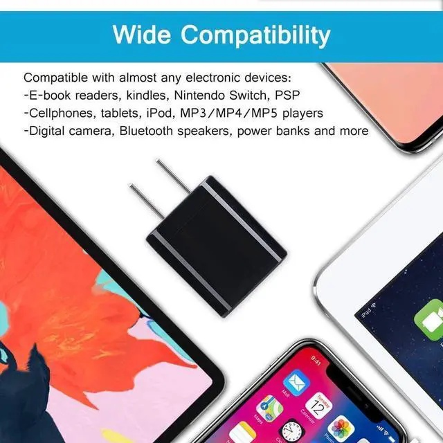 Alt view image 6 of 7 - Wall Charger Block, 2.1A/5V Dual Port USB Wall Plug in Phone Travel Power USB Adapter Plug,3Pack Black Charger Cube Fast Charging Compatible Phone 15 Pro/14/13/12/SE/11,Samsung Galaxy S23/S22/S21/S20