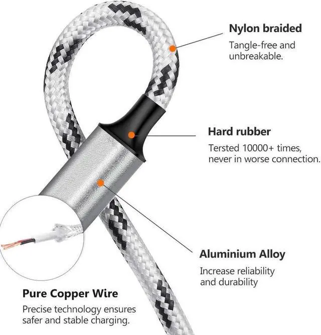 Alt view image 7 of 7 - Multi Charging Cable, 5ft 3Pack Multi Charger Cable Nylon Braided Multiple USB Universal 3 in 1 Charging Cord Adapter with Type-C, Micro USB Port Connectors for Cell Phones and More