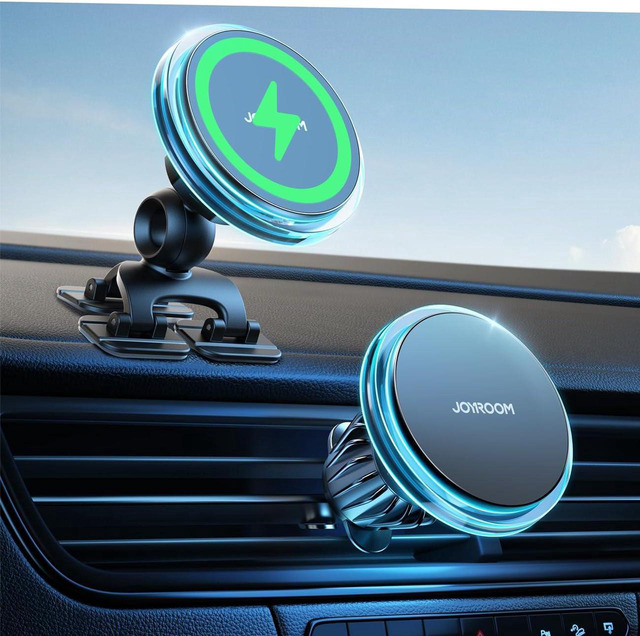 Magnetic 15W Wireless Car Charger Mount - Magsafe Compatible, Dashboard & Windshield For IPhone (Black Aluminum)