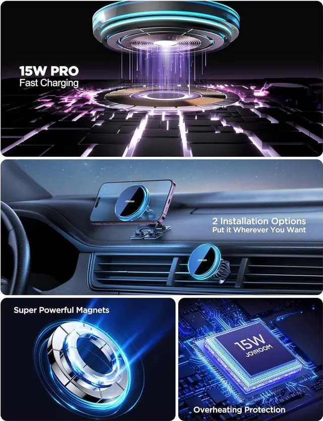 Alt view image 7 of 7 - JOYROOM for MagSafe Car Mount Charger, 2024 Upgraded 15W Fast Charging Magnetic Wireless Car Charger Suitable for [Vent+Dash+Wall], for Magsafe Charger Car Phone Holder Mount for iPhone 15/14/13/12