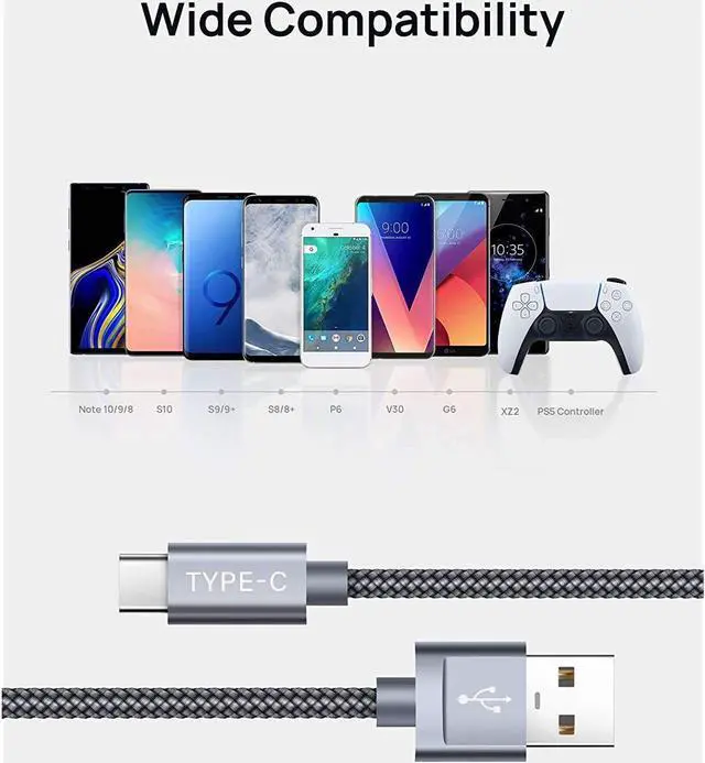 Alt view image 6 of 7 - Usb Type C Cable 3A Fast Charging, [2-Pack 6.6Ft] Usb-C Charge Nylon Ed Cord For Samsung Galaxy S20 S10 S9 S8,Usb C Charger And More-Grey