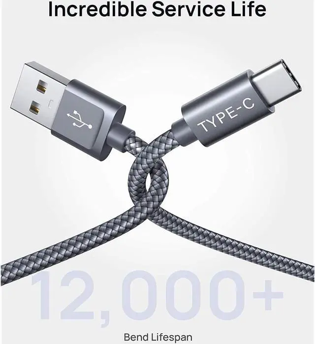 Alt view image 2 of 7 - Usb Type C Cable 3A Fast Charging, [2-Pack 6.6Ft] Usb-C Charge Nylon Ed Cord For Samsung Galaxy S20 S10 S9 S8,Usb C Charger And More-Grey