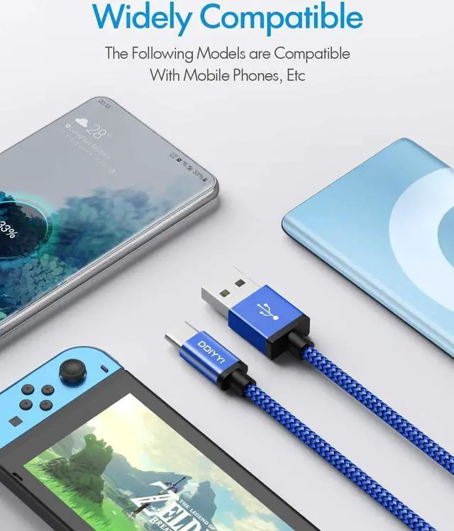 Alt view image 3 of 7 - USB Type C Cable Fast Charging [3-Pack 3ft], USB to USB C Cable Braided Charger Cord for iPhone 15/15 Pro Max/15 Plus/15 Pro, Samsung Galaxy S24 S23 S10e, Note 20 10, A14 A15 A25 A53 A54