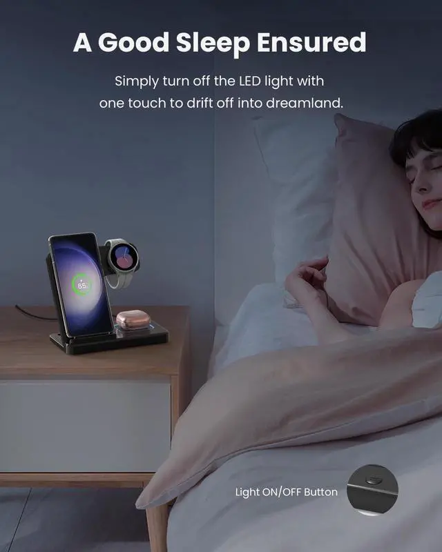 Alt view image 4 of 7 - 3 in 1 Wireless Charger Stand for Samsung, CIYOYO Fast Phone Charging Station for Galaxy Watch5 Pro/4/3/Active2/1, S24 Ultra/S24 Plus/S23/S22/S21/S20/Note 20, Z Fold/Flip Series, Android, Buds2 Pro