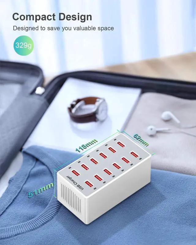 Alt view image 7 of 7 - USB Charger 12-Ports USB Charging Station for Multiple Devices USB Wall Charger Power Hub Strip Smart Plug Charging Dock Block for iPhone Xs/XR,iPad,iPod,Galaxy S9/S8,Laptops and Smart Phones 60W