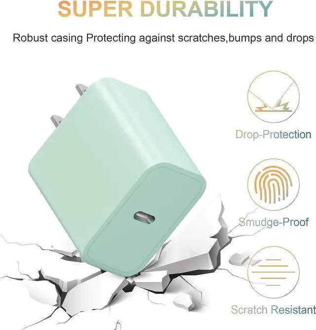 Alt view image 4 of 6 - USB C Charger for iPhone 15 Charger Block [2Pack] USB C Wall Charger 20W PD Power Adapter for iPhone 15/14/13/12/11,Xs/X, iPad, Samsung, Google-Green