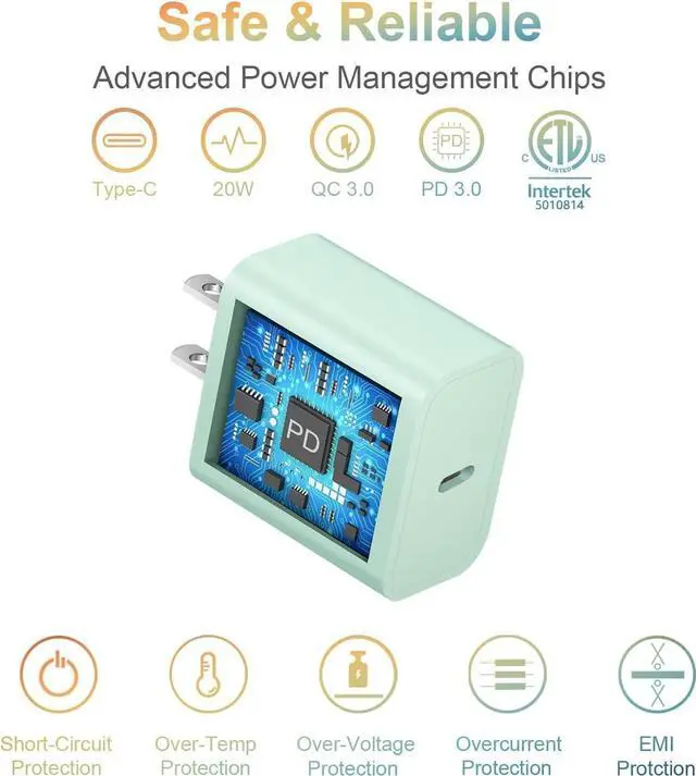 Alt view image 2 of 6 - USB C Charger for iPhone 15 Charger Block [2Pack] USB C Wall Charger 20W PD Power Adapter for iPhone 15/14/13/12/11,Xs/X, iPad, Samsung, Google-Green