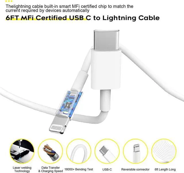 Alt view image 7 of 7 - Fast Charger iPhone,iPhone Charger Cable,3Pack iPhone Charger Fast Charging 6Foot iPhone Charging USB C Charger Adapter 6FT Type C to Lightning Cable for iPhone 14 Pro Max/14 Plus/13/12 Mini/11/XS/SE