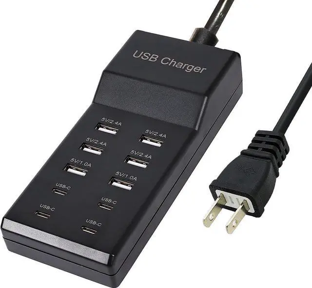 Main image of USB Charger,5V 10A(50W) USB Charging Station with 10-Port (6 USB-A Port & 4 USB-C Port) Compatible with iPhone 15/14/13/12/11/X/8/7/6 Phones, Watch,Tablets, Smartphones Black