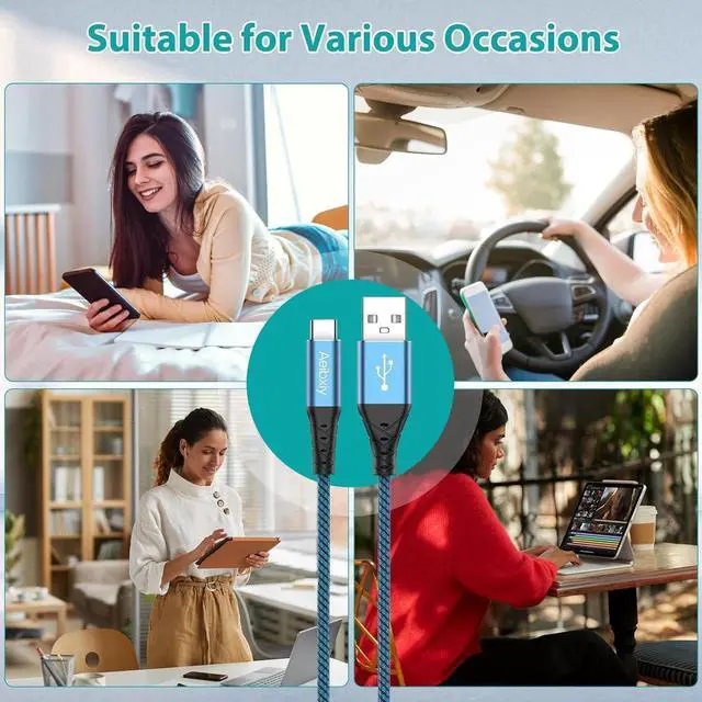 Alt view image 7 of 7 - USB C Cable 10FT 5-Pack Type C Charging Cable, USB A to USB C Charging Nylon Braided Charge Cord for Samsung Galaxy S20 S10 S9, A11 A20, Note 10 9 8, USB Type C Charger