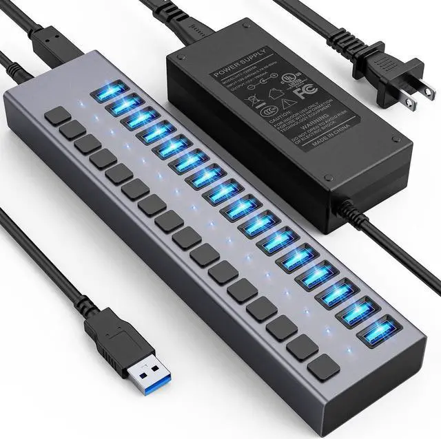 Alt view image 5 of 7 - Powered USB Hub - ACASIS 16 Ports 90W USB 3.0 Data Port, Individual On/Off Switches, 12V/7.5A Power Adapter, 5Gbps High Speed, USB 3.0 Hub for Laptop, PC, Computer, Mobile HDD, Flash Drive