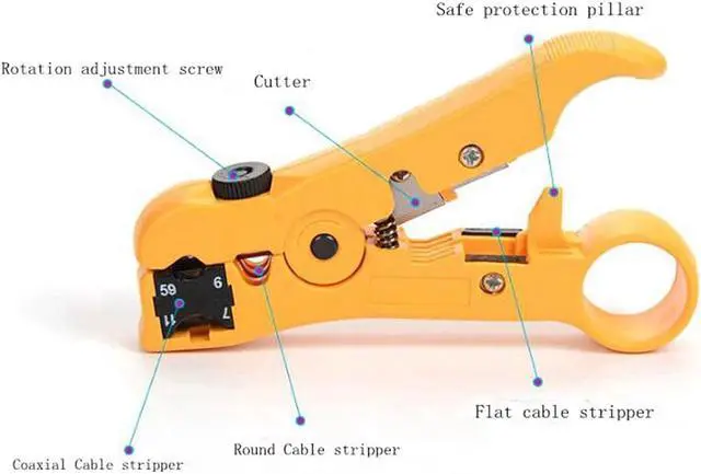 Alt view image 6 of 6 - Wire Coax Coaxial Universal Cable Stripper Cutter Stripping Pliers Tool for Network rj45 Cables - Blue