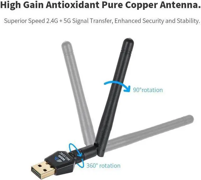 Alt view image 6 of 7 - 1200Mbps USB Wifi Adapter USB Wireless Adapter Daul Band (2.4G/300M+5G/867M) 802.11 ac for Desktop PC WinXP/Vista/7/8/8.1/10