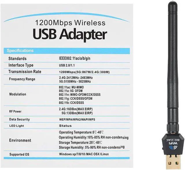 Alt view image 7 of 7 - 1200Mbps USB Wifi Adapter USB Wireless Adapter Daul Band (2.4G/300M+5G/867M) 802.11 ac for Desktop PC WinXP/Vista/7/8/8.1/10