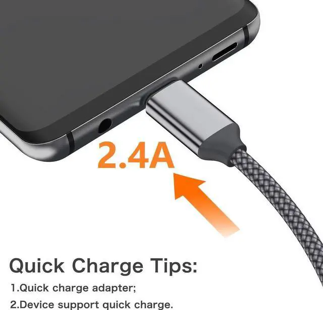 Alt view image 2 of 5 - USB Type C Cable,USB A to USB C 2.4A Fast Charging (3.3ft 2-Pack) Braided Charge Cord Compatible with Samsung Galaxy S10 S9 S8 Plus,Note 9 8,A11 A20 A51,LG G6 G7 V30 V35,Moto Z2 Z3,USB C Charger(Grey)