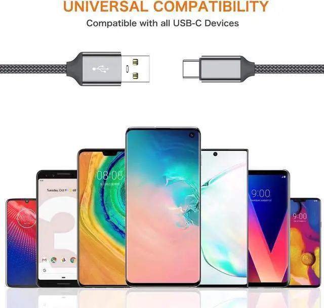 Alt view image 5 of 5 - USB Type C Cable,USB A to USB C 2.4A Fast Charging (3.3ft 2-Pack) Braided Charge Cord Compatible with Samsung Galaxy S10 S9 S8 Plus,Note 9 8,A11 A20 A51,LG G6 G7 V30 V35,Moto Z2 Z3,USB C Charger(Grey)