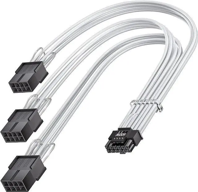 Main image of PCI-e 5.0 Extension Cable 30cm/1ft 16 Pin(12+4) Male to PCIE 3x8Pin(6+2) Female Sleeved Extension Cable with 4 Cable Combs 12VHPWR 16AWG Cable Compatible for GPU RTX 3090Ti 4070Ti 4080 4090 White