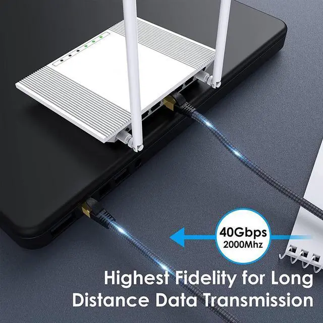 Alt view image 2 of 7 - Cat 8 Ethernet Cable 75ft, Outdoor, Indoor Nylon Braided Cat 8 Cable, Heavy Duty 26AWG 40Gbps, 2000MHz, S/FTP Patch Cord for Xbox, POE, PS5, Router